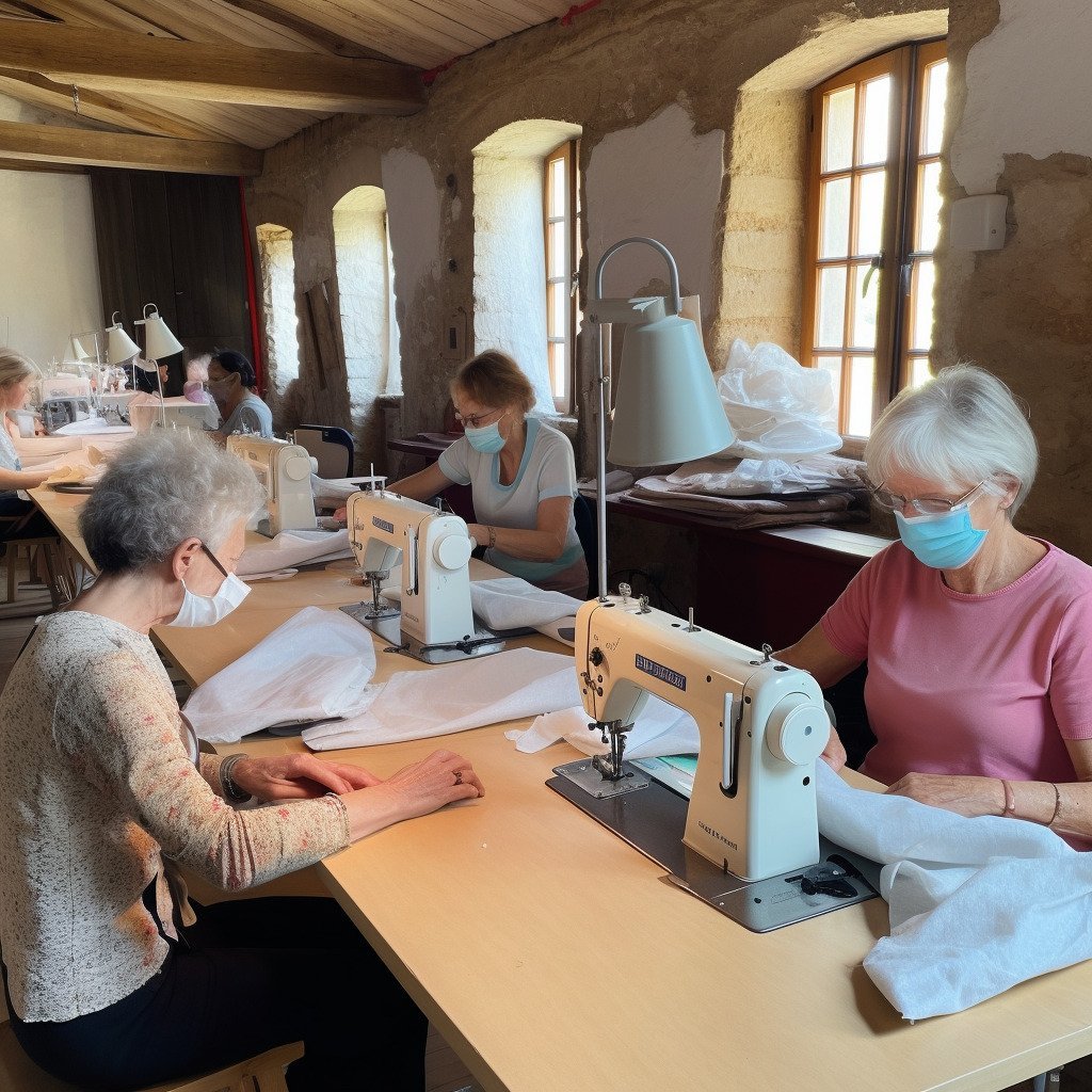 **a few happy women using sewing machines in a beautiful and modern workshop in France in 2023 --upbeta --v 5** - Image #2
