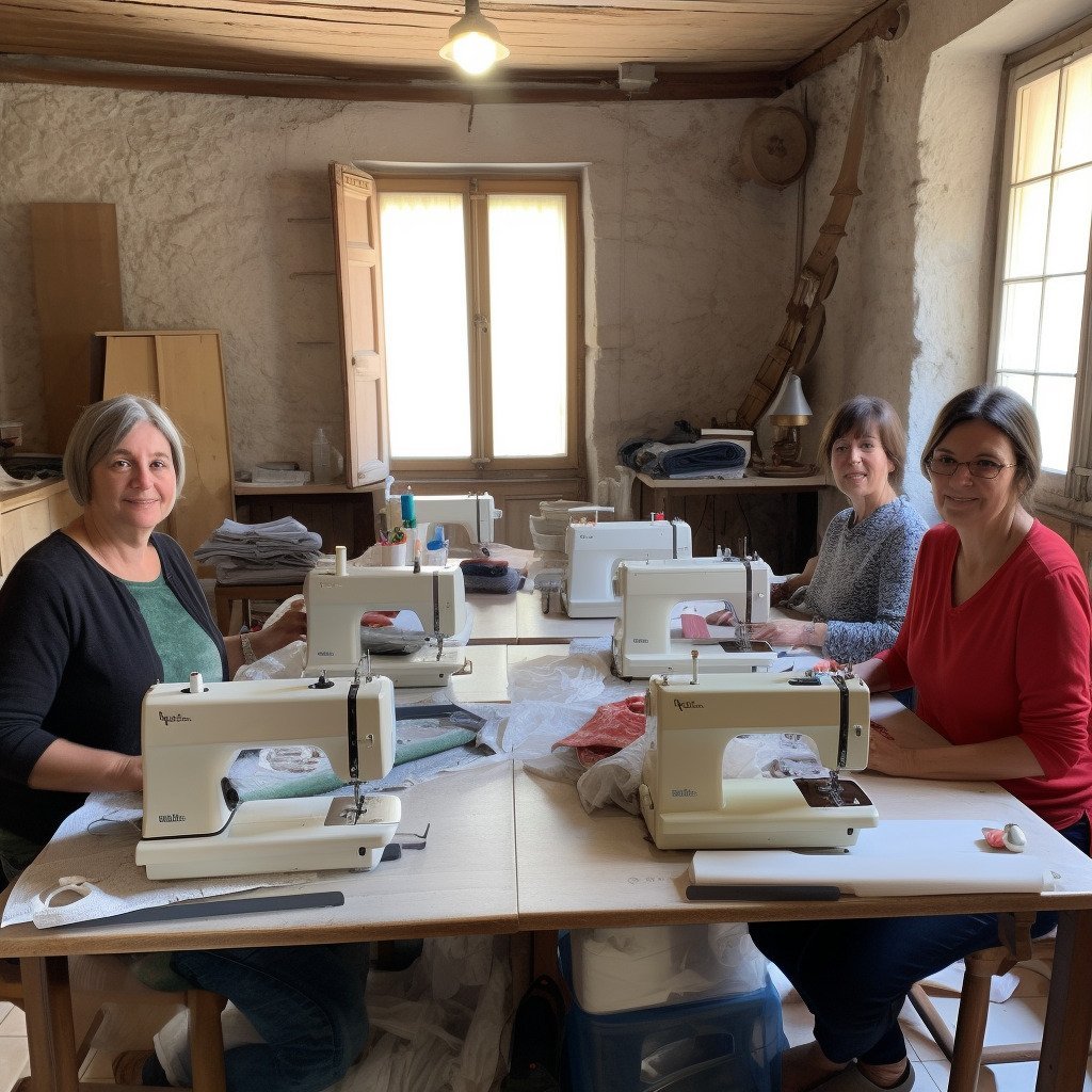 **a few happy women using sewing machines in a beautiful workshop in France in 2023 --upbeta --v 5** - Image #4