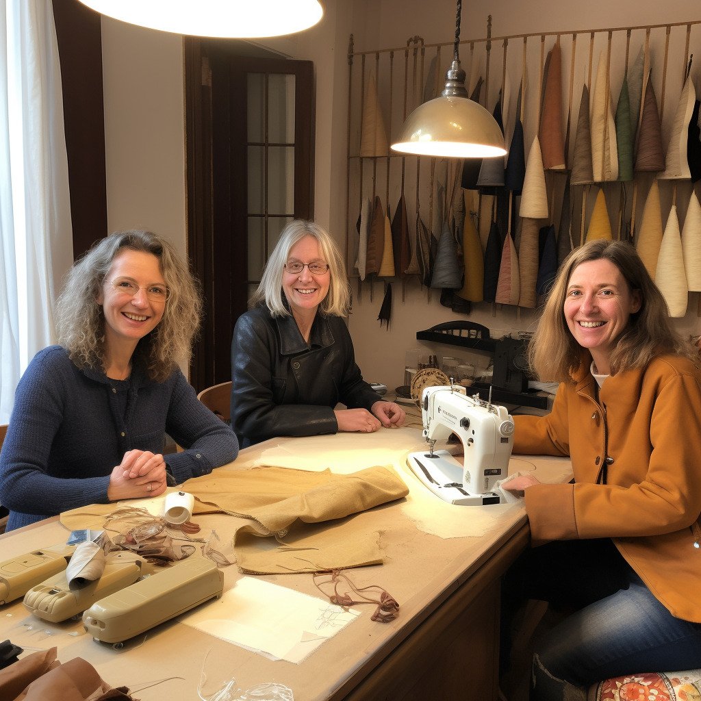 **3 women happy sewing in Belgium in a beautiful workshop --upbeta --v 5** - Image #4