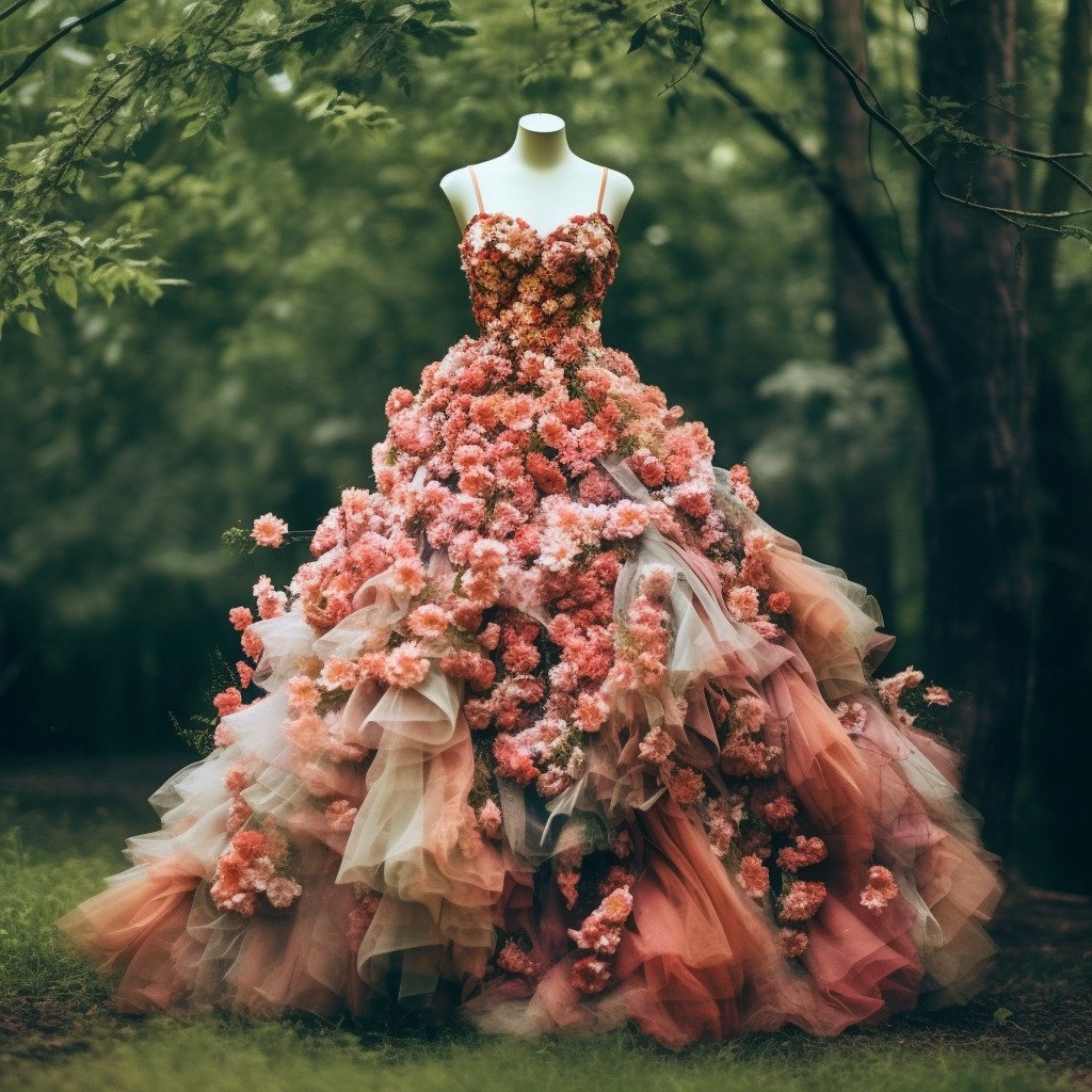 **a spring dress made of flowers in a blossom forest --repeat 10 --v 5.1** - Image #4