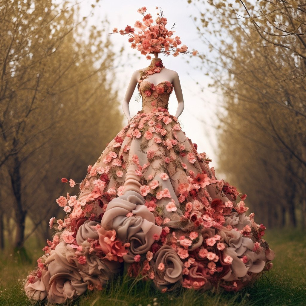 **a spring dress made of flowers in a blossom forest --repeat 10 --v 5.1** - Image #2