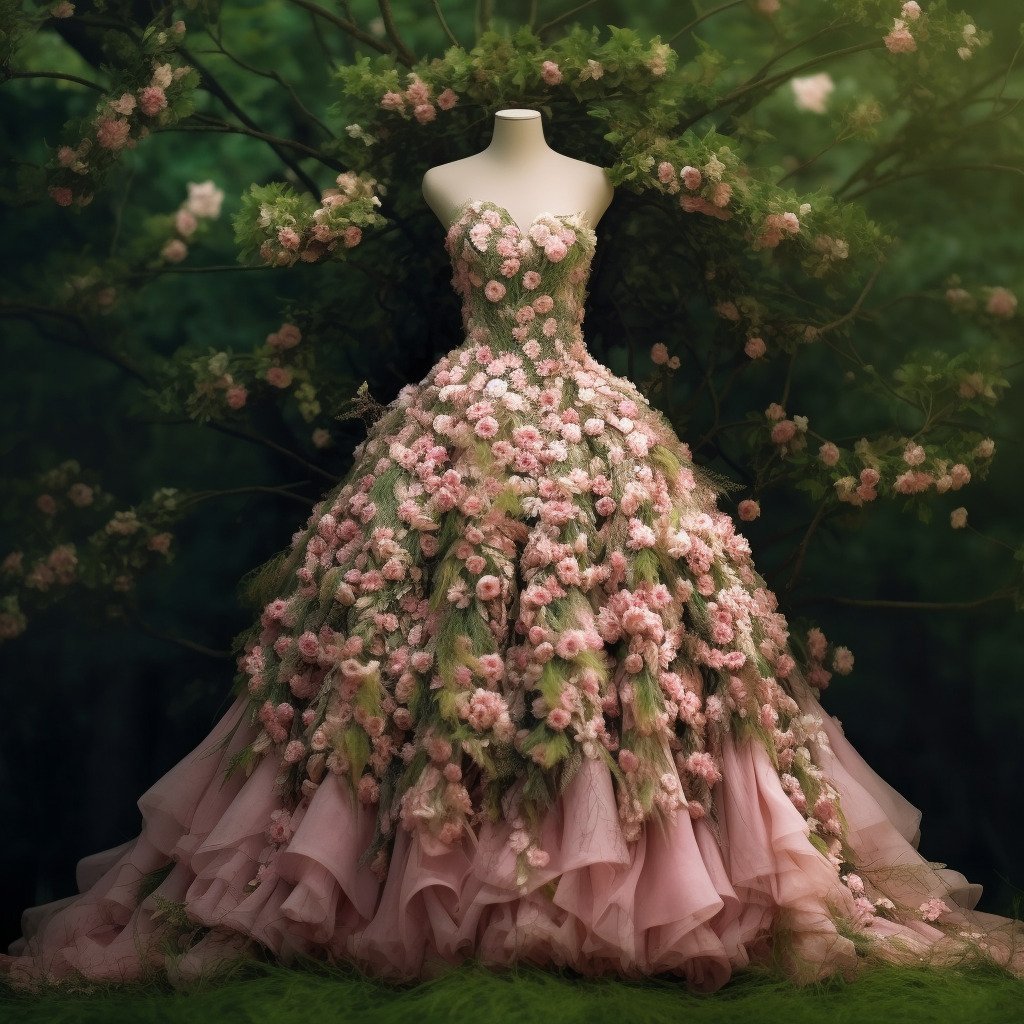 **a spring dress made of flowers in a blossom forest --repeat 10 --v 5.1** - Image #1