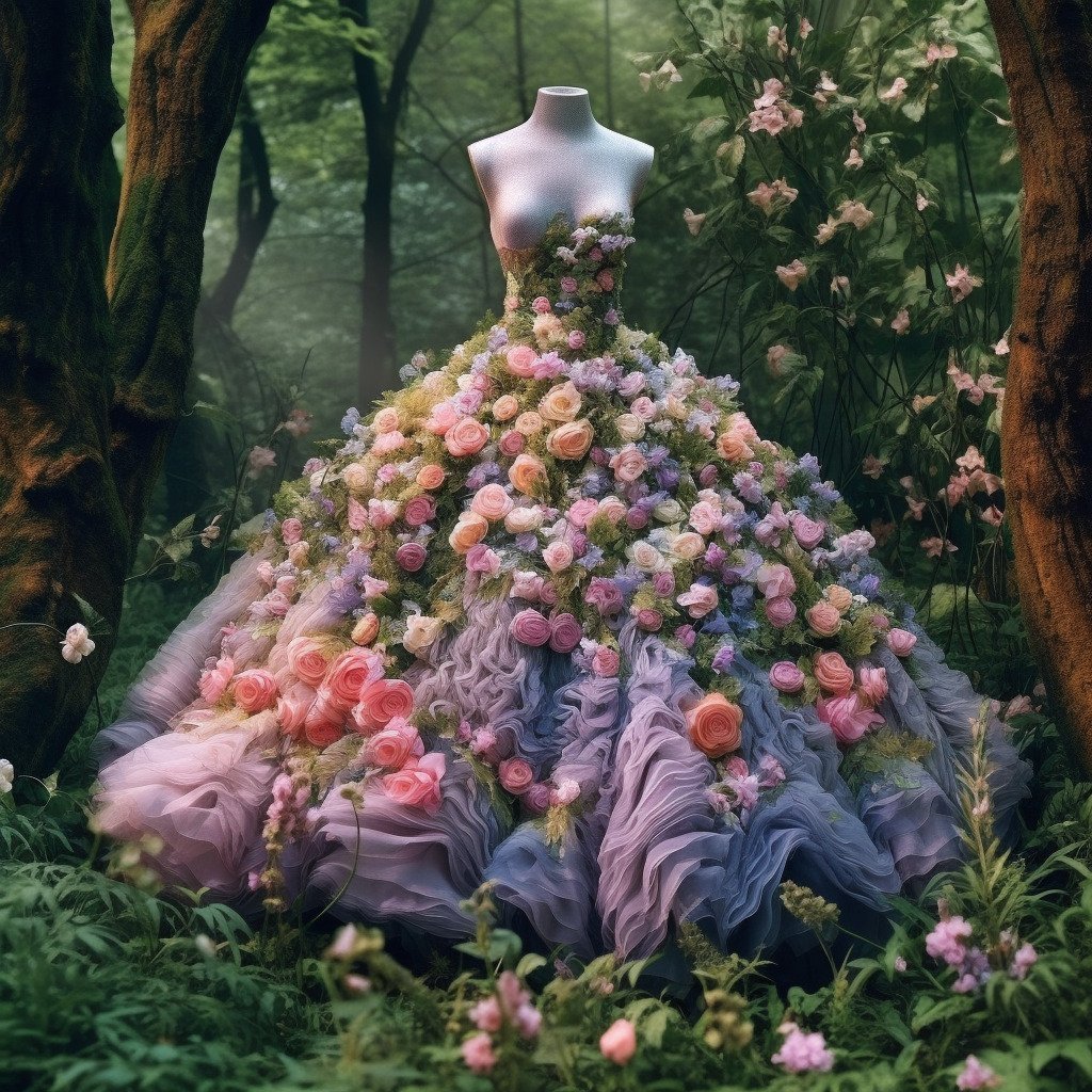 **a spring dress made of flowers in a blossom forest --repeat 10 --v 5.1** - Image #4