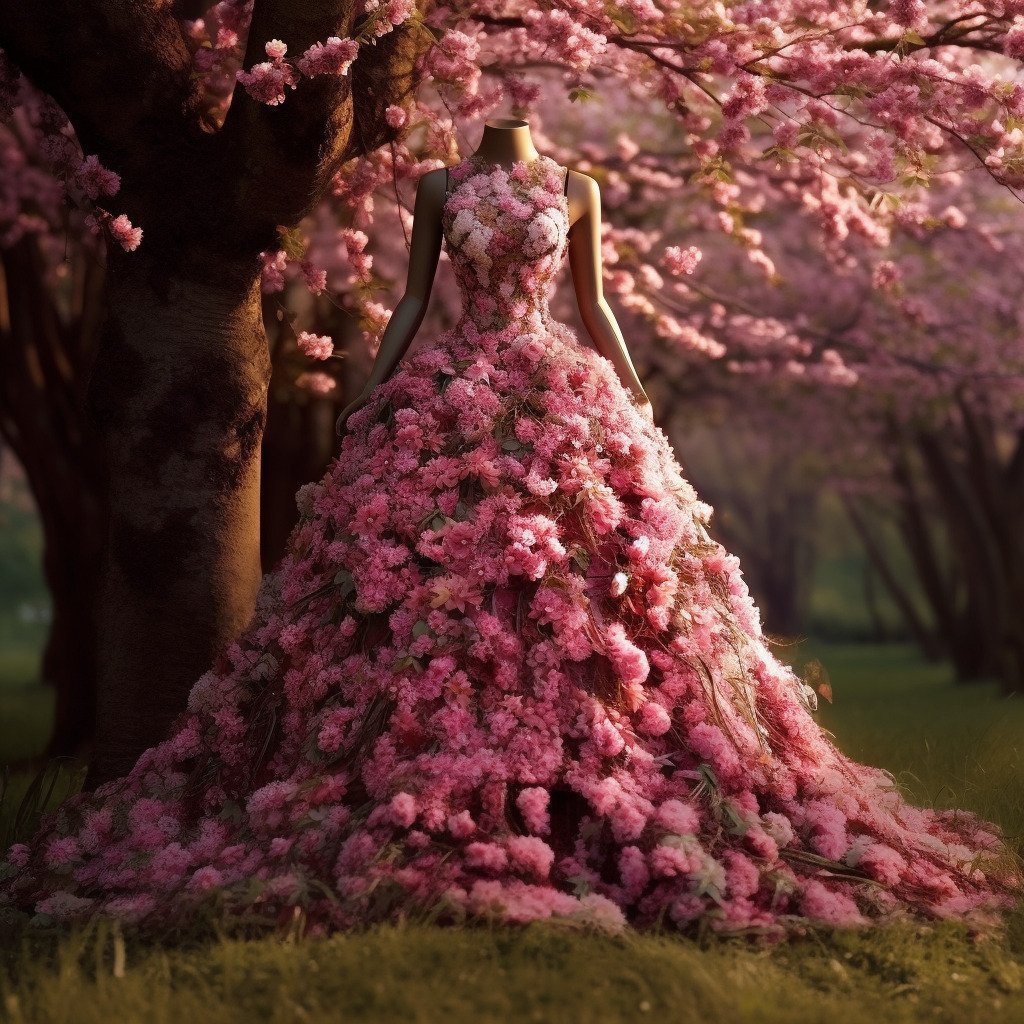 **a spring dress made of flowers in a blossom forest --repeat 10 --v 5.1** - Image #4