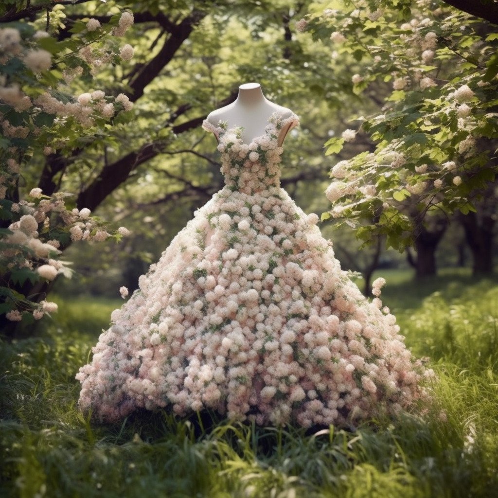 **a spring dress made of flowers in a blossom forest --repeat 10 --v 5.1** - Image #3