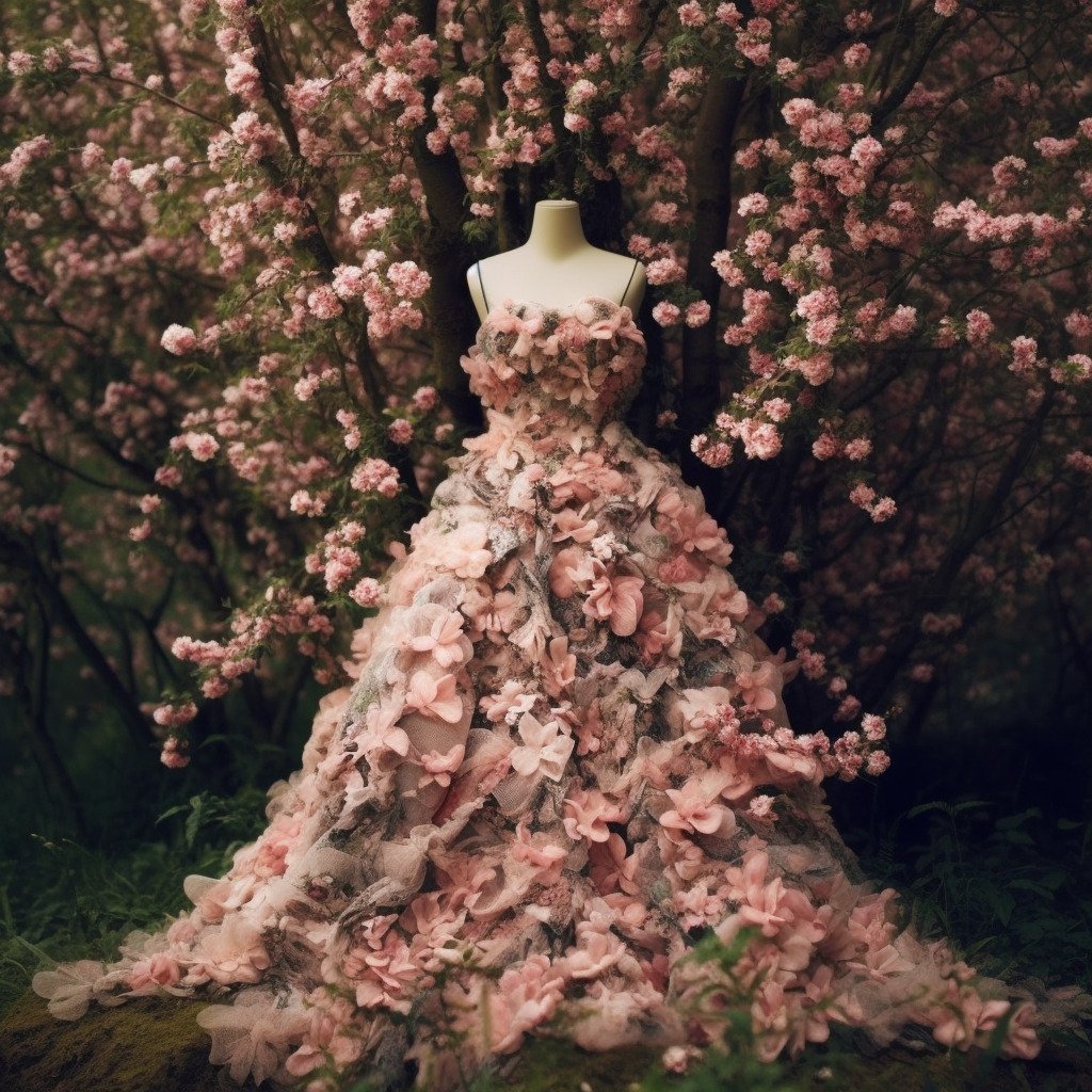 **a spring dress made of flowers in a blossom forest --repeat 10 --v 5.1** - Image #1