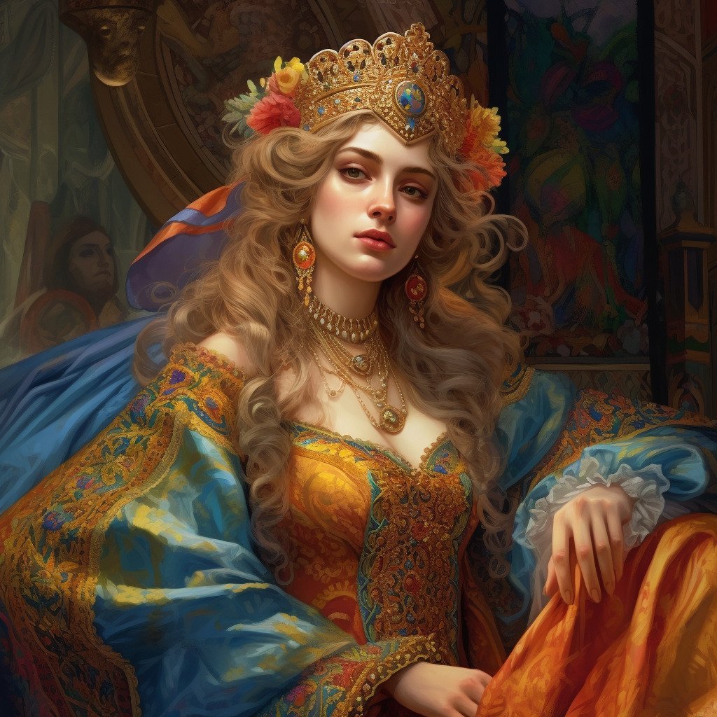 **fancy medieval woman with a lot of color and silk --v 5.1** - Image #1