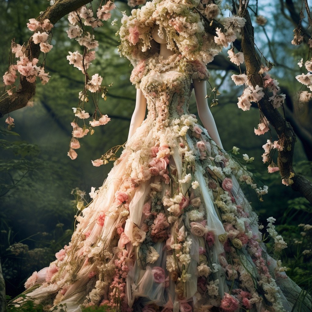 **a spring dress made of flowers in a blossom forest --repeat 10 --v 5.1** - Image #4