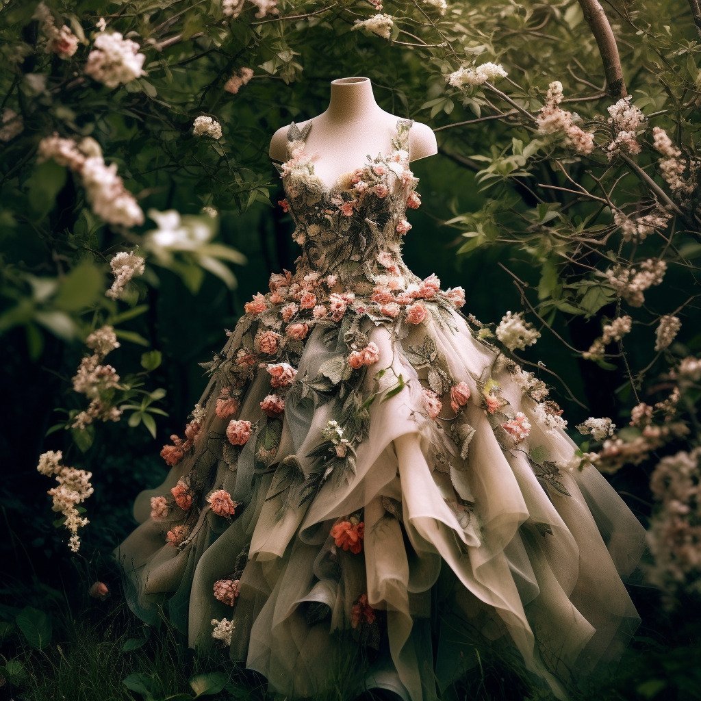 **a spring dress made of flowers in a blossom forest --repeat 10 --v 5.1** - Image #4