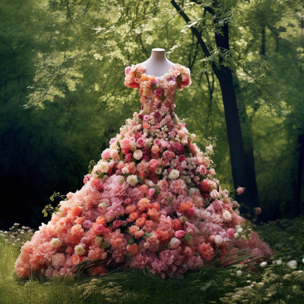 **a spring dress made of flowers in a blossom forest --repeat 10 --v 5.1** - Image #3