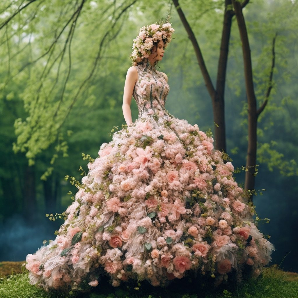 **a spring dress made of flowers in a blossom forest --repeat 10 --v 5.1** - Image #1