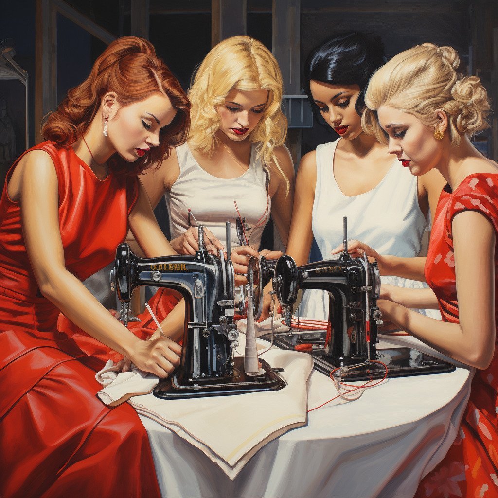 **a group of beautiful modern women using sewing machines** - Image #1