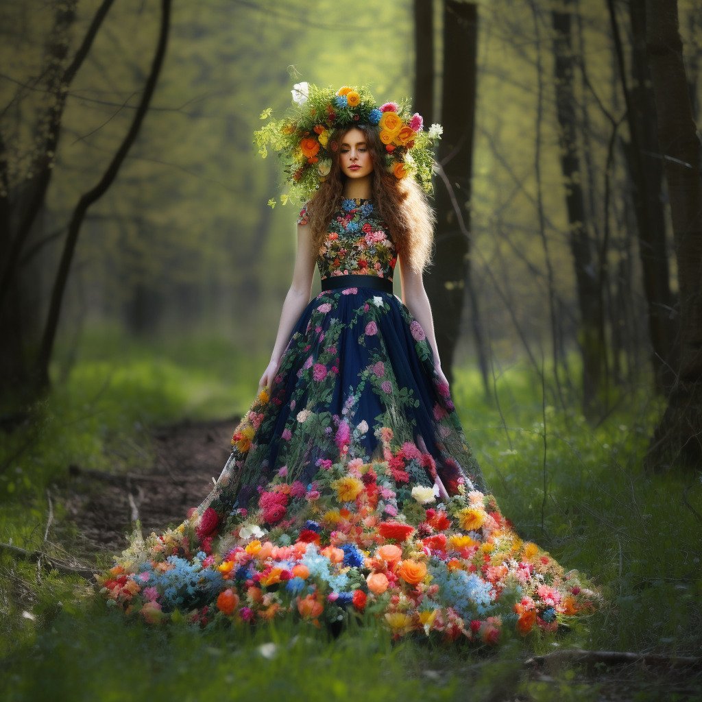 **a dress made of flowers in the forest. Spring. Flowers. Beautiful. Bright. Boho. Ecology. --upbeta --v 5** - Image #2