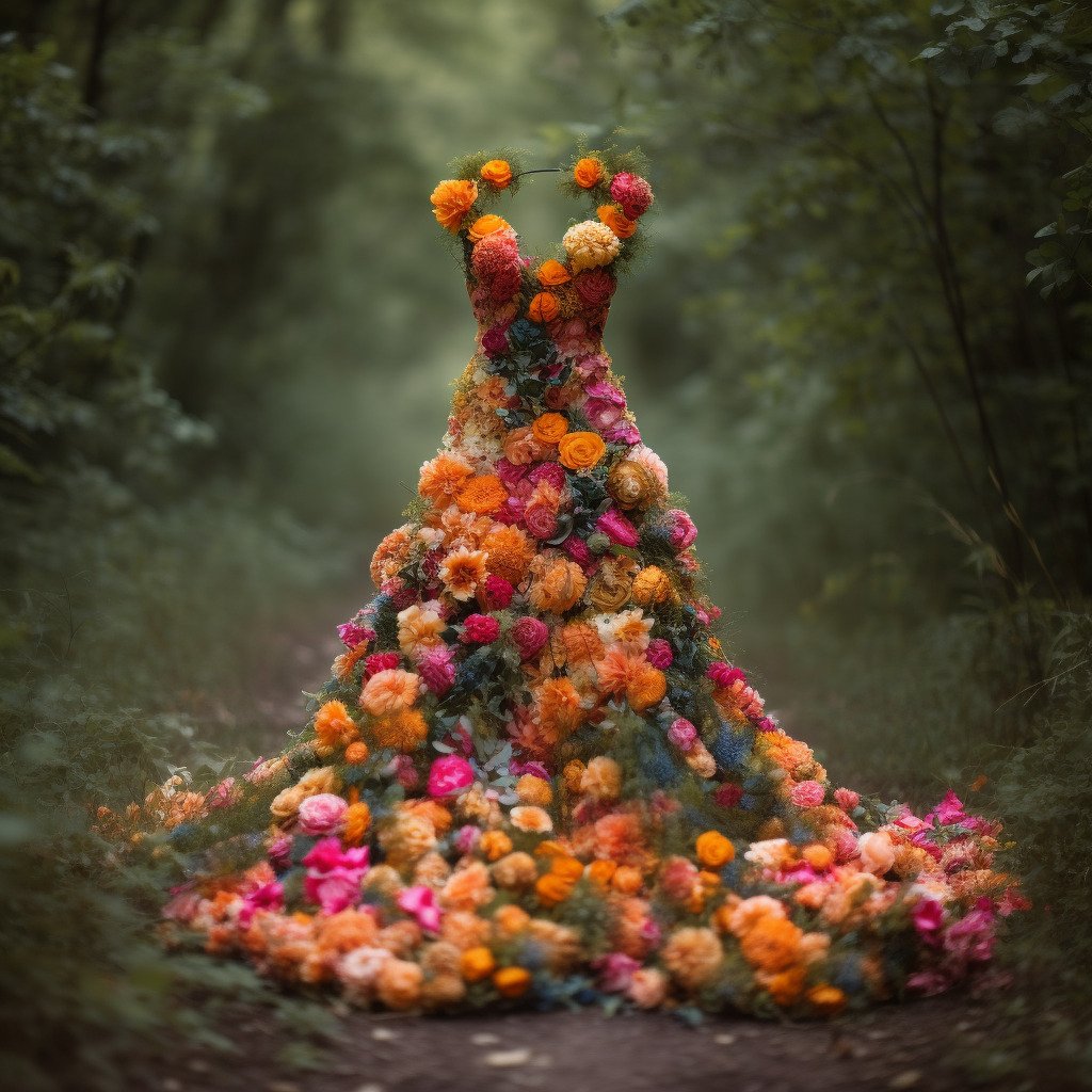 **a dress made of flowers in the forest. Spring. Flowers. Beautiful. Bright. Boho. Ecology. --upbeta --v 5** - Image #3