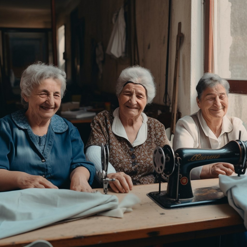 **a few happy women using sewing machines in France in 2023 --upbeta --v 5** - Image #1