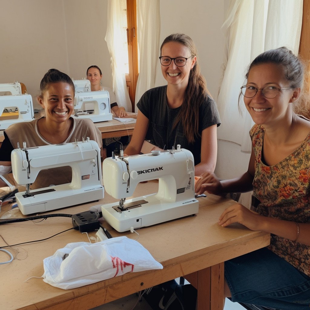 **a few happy women using sewing machines in France in 2023 --upbeta --v 5** - Image #4