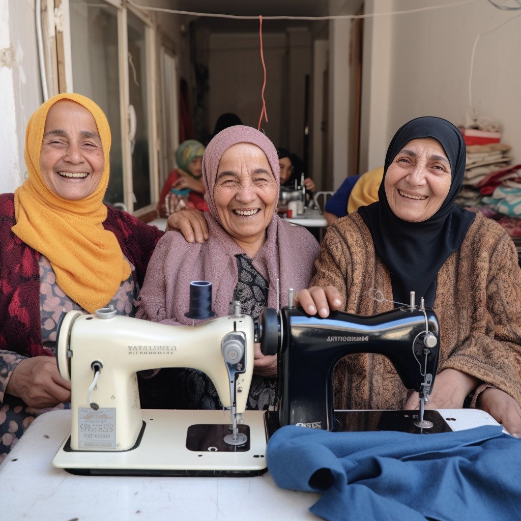 **a few happy women using sewing machines in France in 2023 --upbeta --v 5** - Image #1