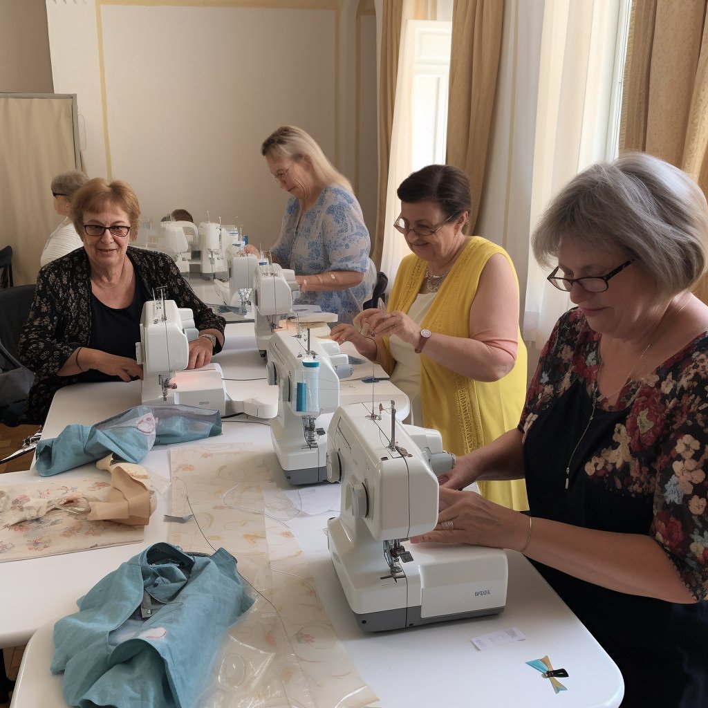 **a few happy women using sewing machines in France in 2023 --upbeta --v 5** - Image #1