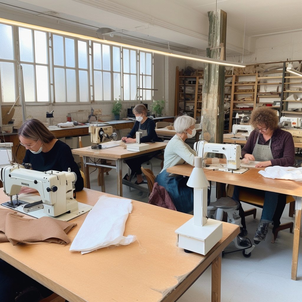 **a few happy women using sewing machines in a beautiful and modern workshop in France in 2023 --upbeta --v 5** - Image #4