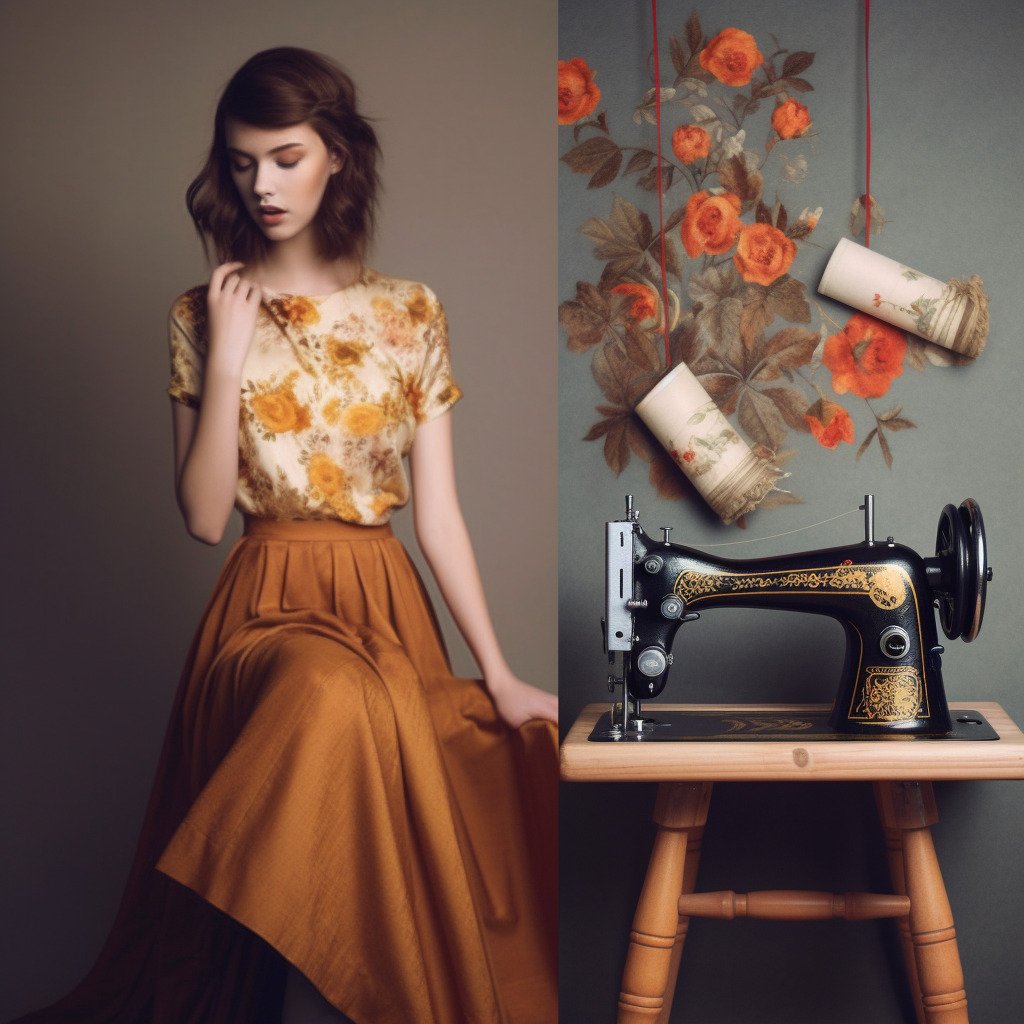 **Fashion style and a sewing machine. colors : #F2E506 & #0B00B4 --v 5.1** - Image #2