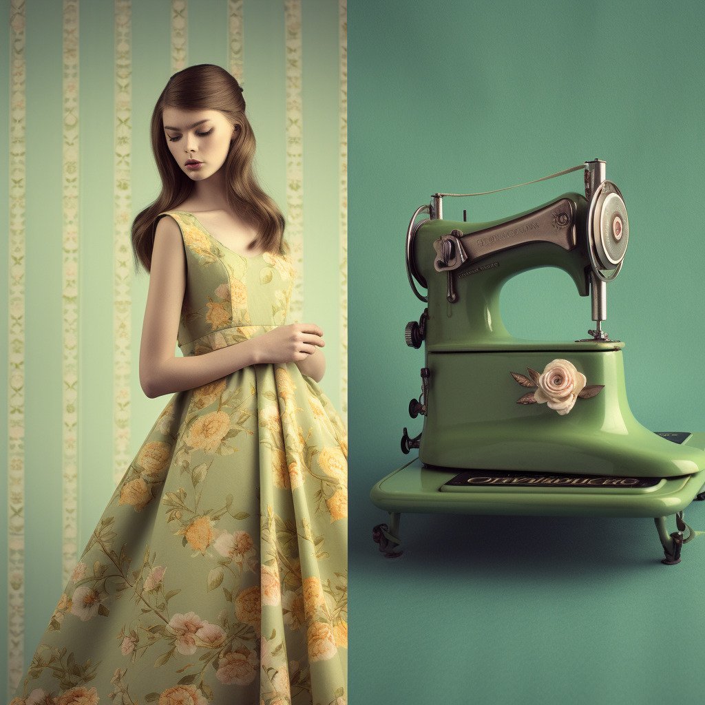 **spring fashion style and a sewing machine. colors : #F2E506 & #0B00B4 --v 5.1** - Image #3