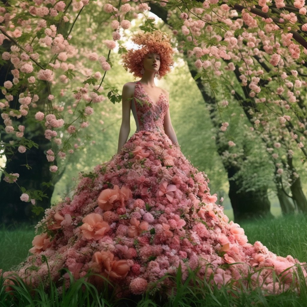**a spring dress made of flowers in a blossom forest --repeat 10 --v 5.1** - Image #4