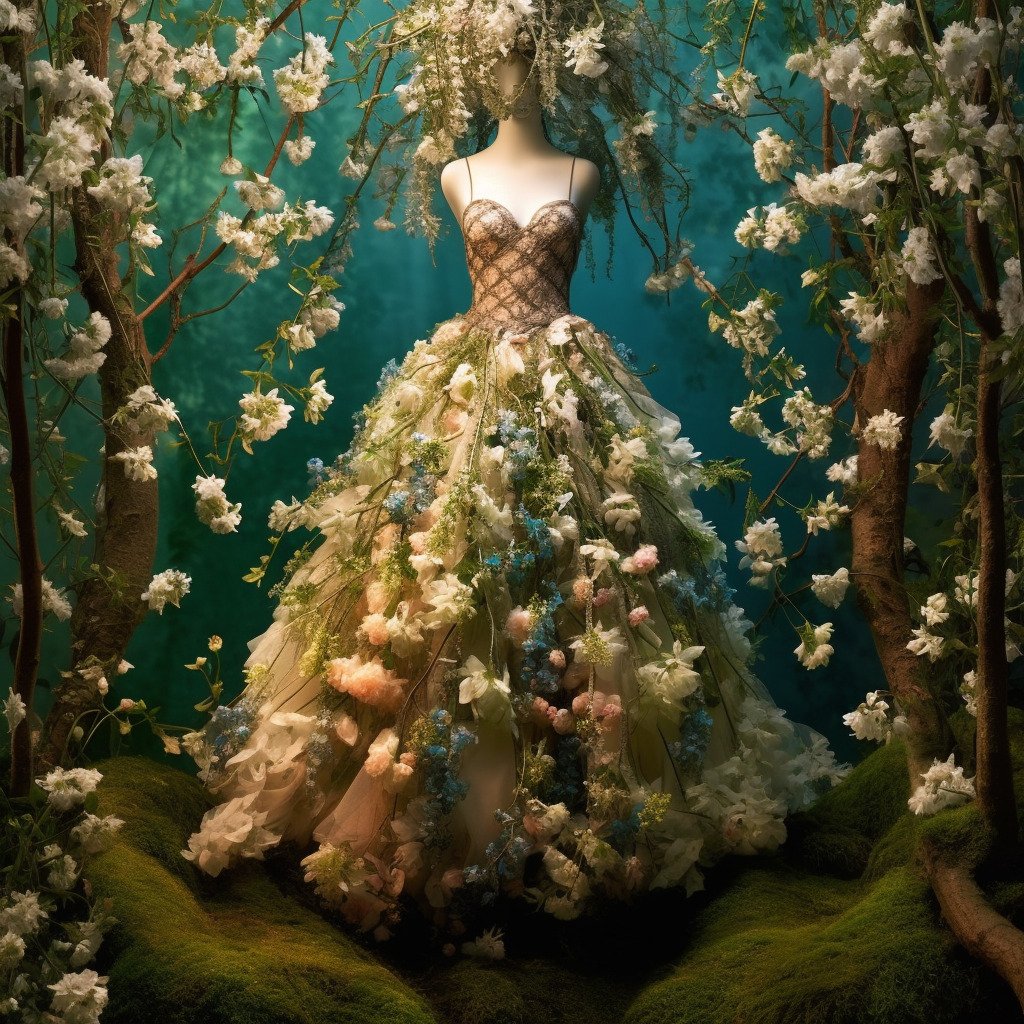 **a spring dress made of flowers in a blossom forest --repeat 10 --v 5.1** - Image #3