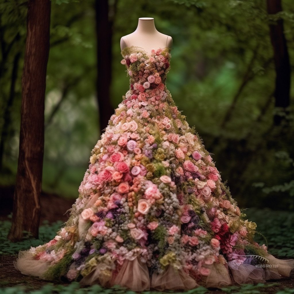 **a spring dress made of flowers in a blossom forest --repeat 10 --v 5.1** - Image #3