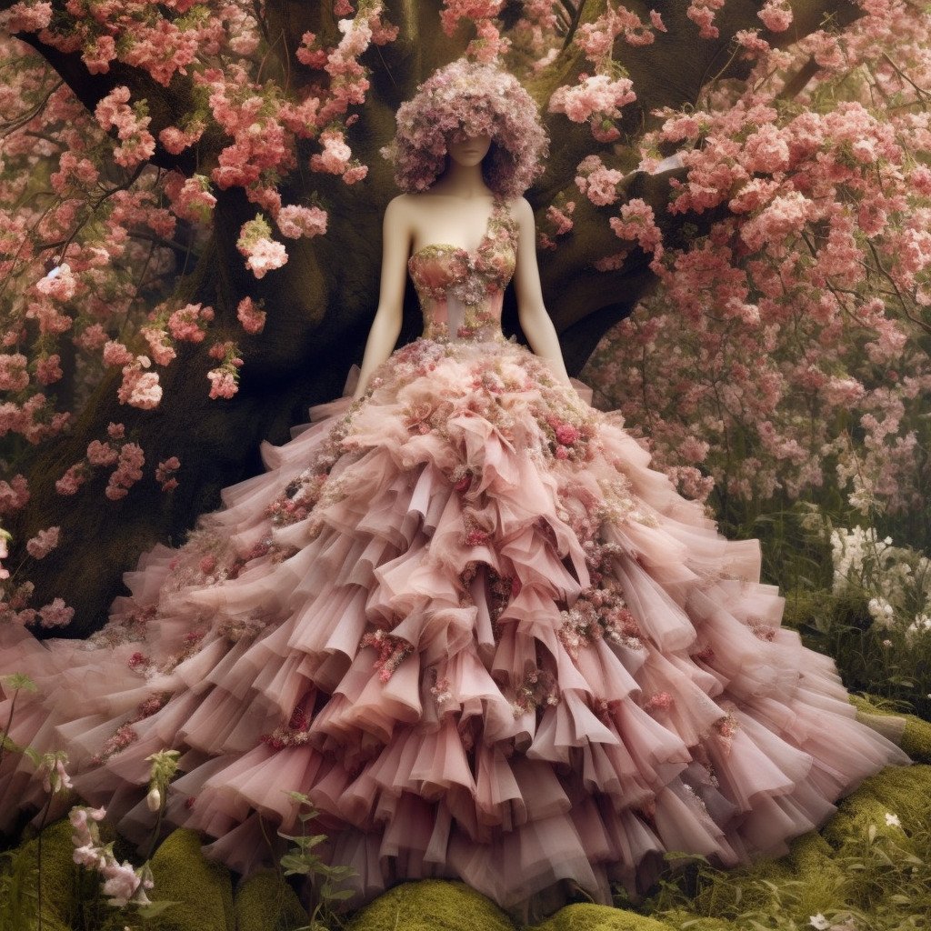 **a spring dress made of flowers in a blossom forest --repeat 10 --v 5.1** - Image #4