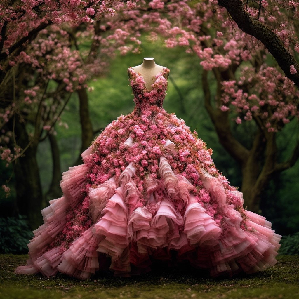 **a spring dress made of flowers in a blossom forest --repeat 10 --v 5.1** - Image #1