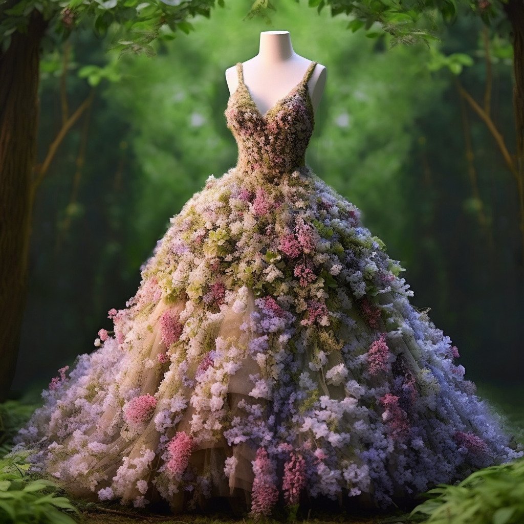 **a spring dress made of flowers in a blossom forest --repeat 10 --v 5.1** - Image #1