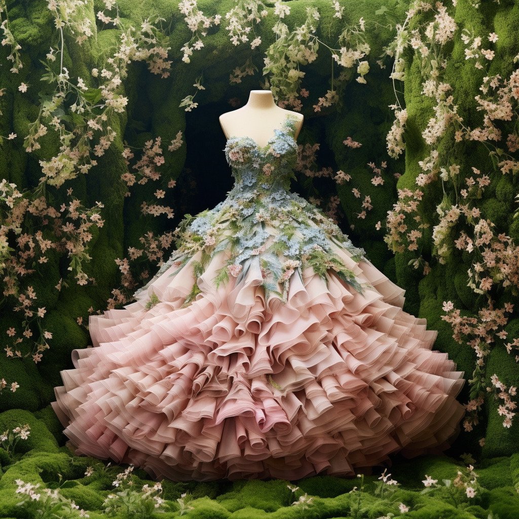 **a spring dress made of flowers in a blossom forest --repeat 10 --v 5.1** - Image #1
