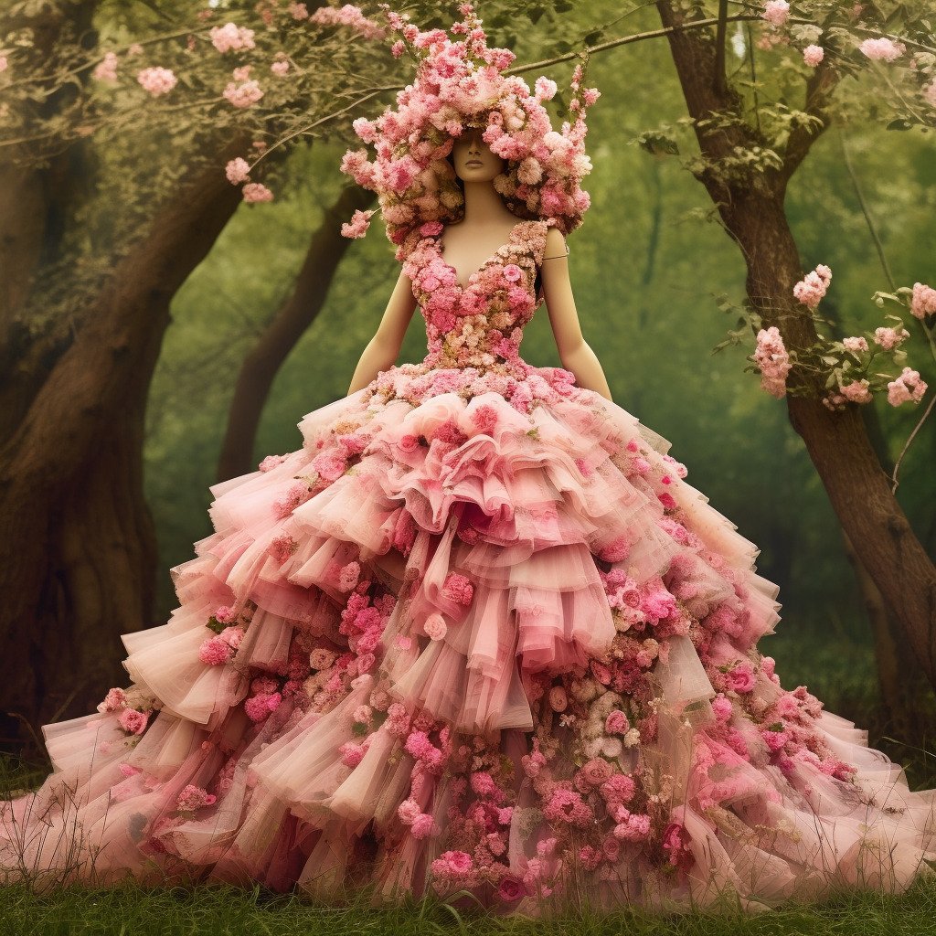 **a spring dress made of flowers in a blossom forest --repeat 10 --v 5.1** - Image #2