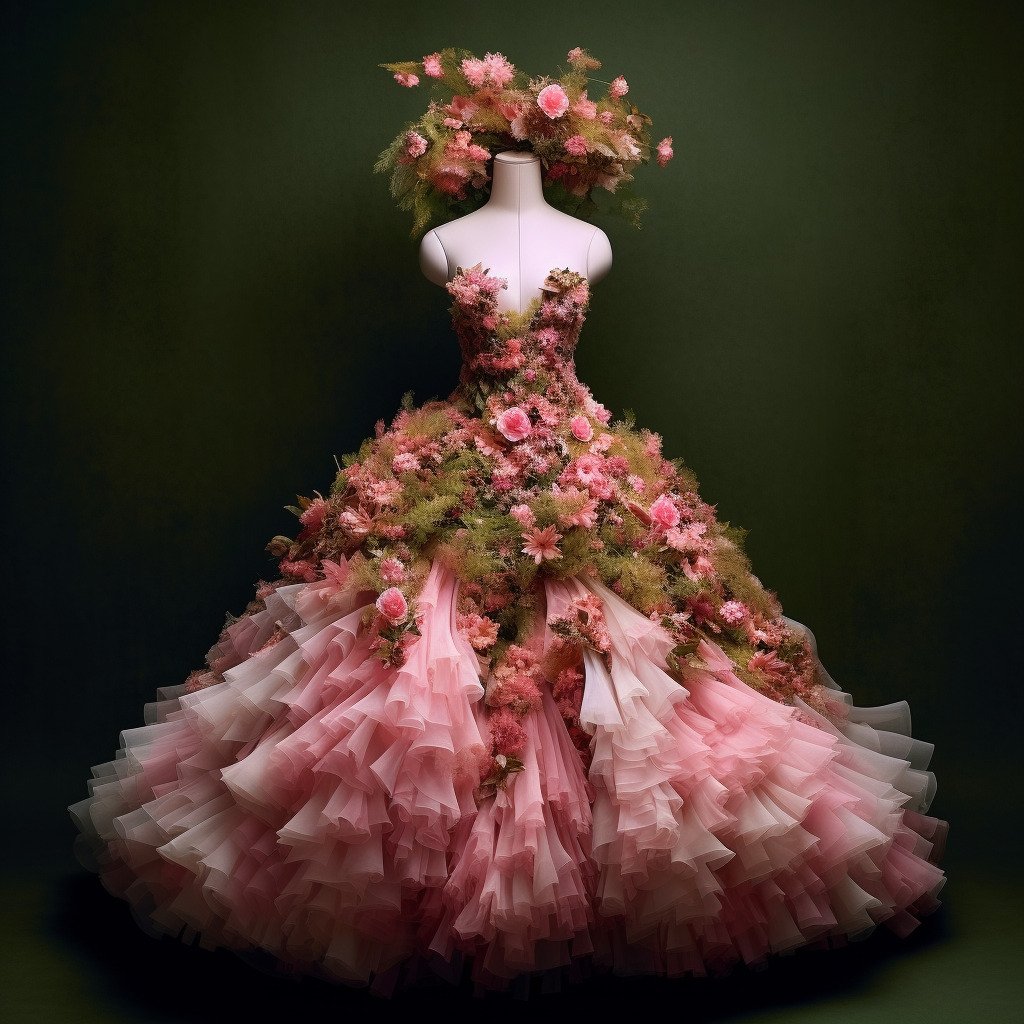 **a spring dress made of flowers in a blossom forest --repeat 10 --v 5.1** - Image #3
