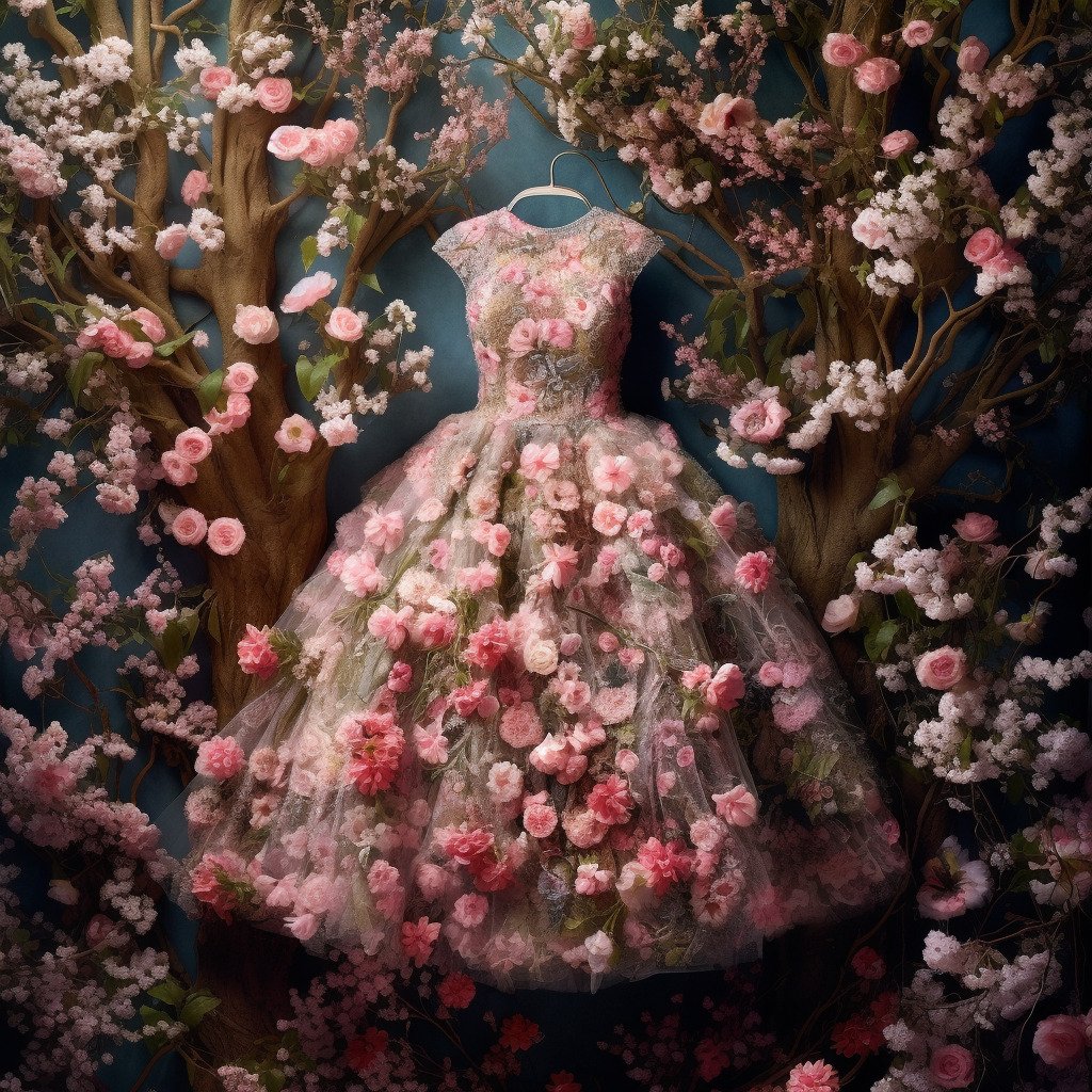 **a spring dress made of flowers in a blossom forest --repeat 10 --v 5.1** - Image #4