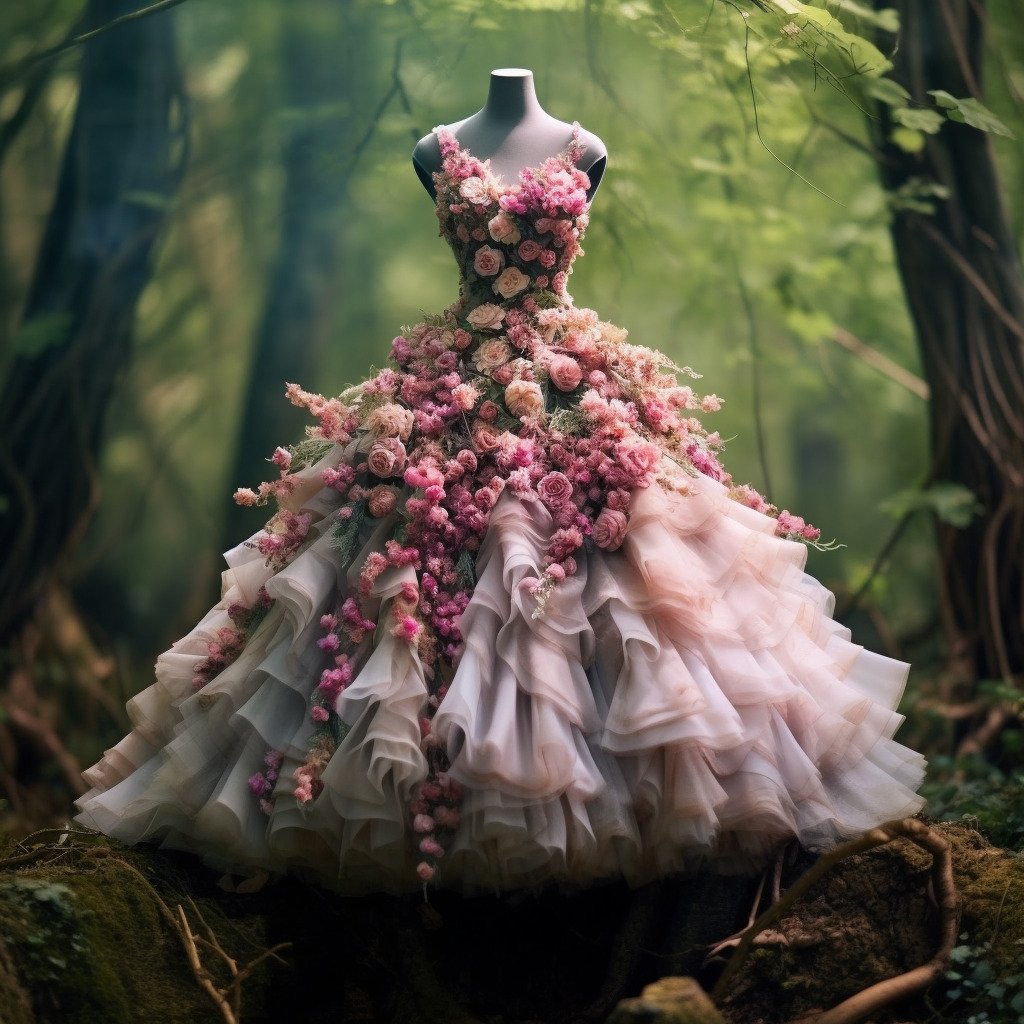 **a spring dress made of flowers in a blossom forest --repeat 10 --v 5.1** - Image #1